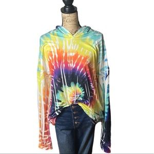 Blumin white multicolored tie dyed long sleeved hoodie